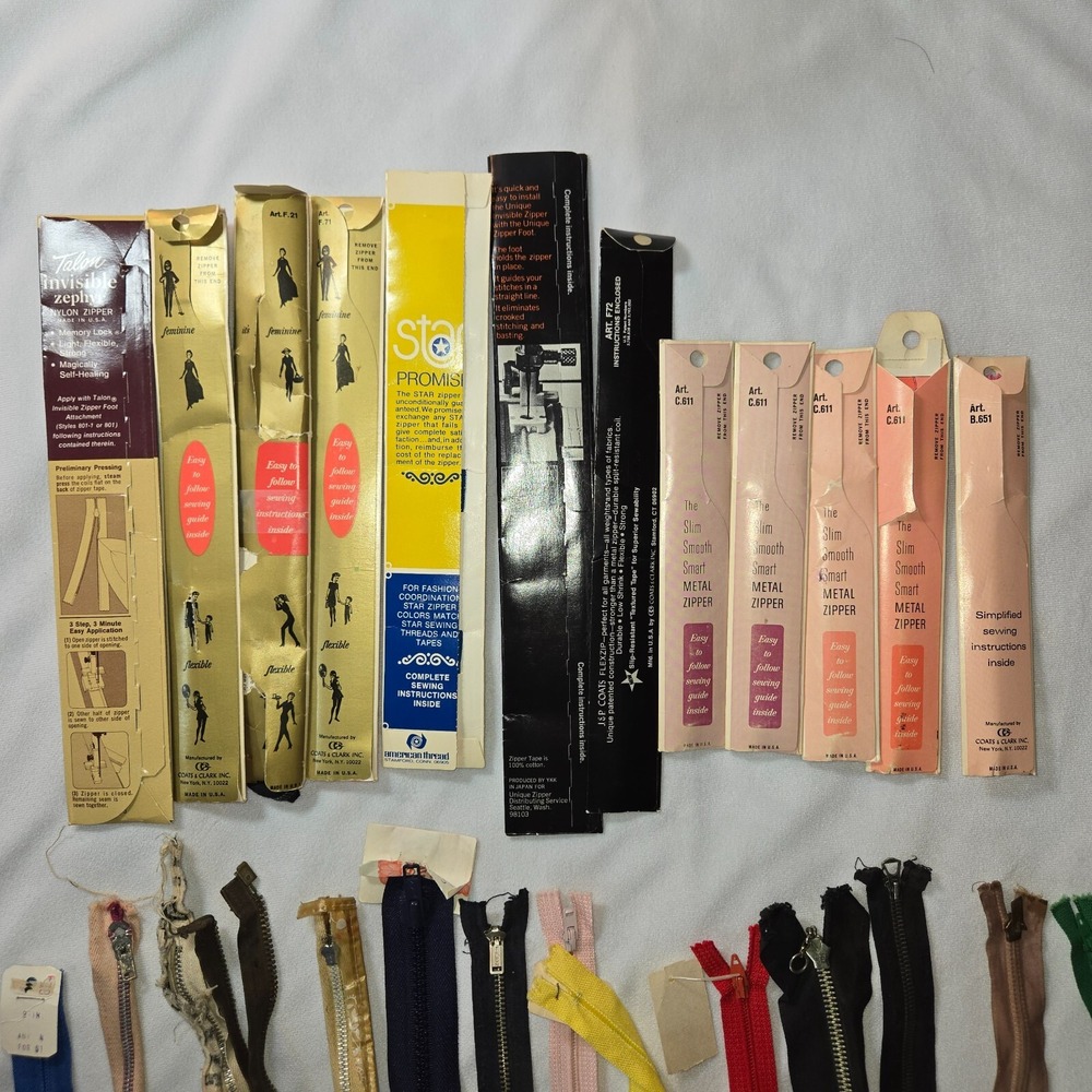Vintage Sewing Accessories 80+ Zippers Elastic Jean Pockets Snaps Needles Rulers - Picture 6 of 16